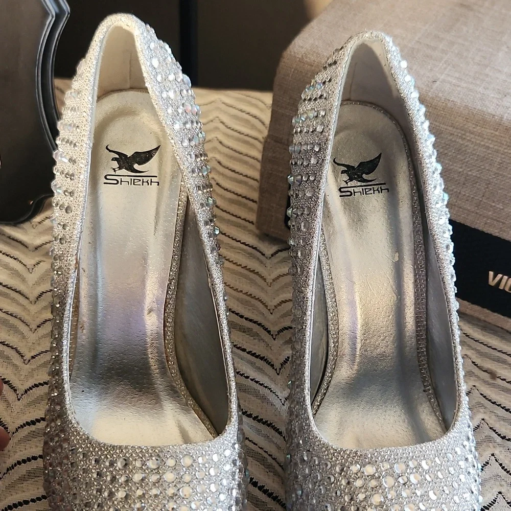 Bling Silver High Heel Platform Pump 8 5